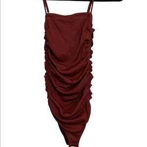 Free People Red Ribbed Bodysuit Size Small